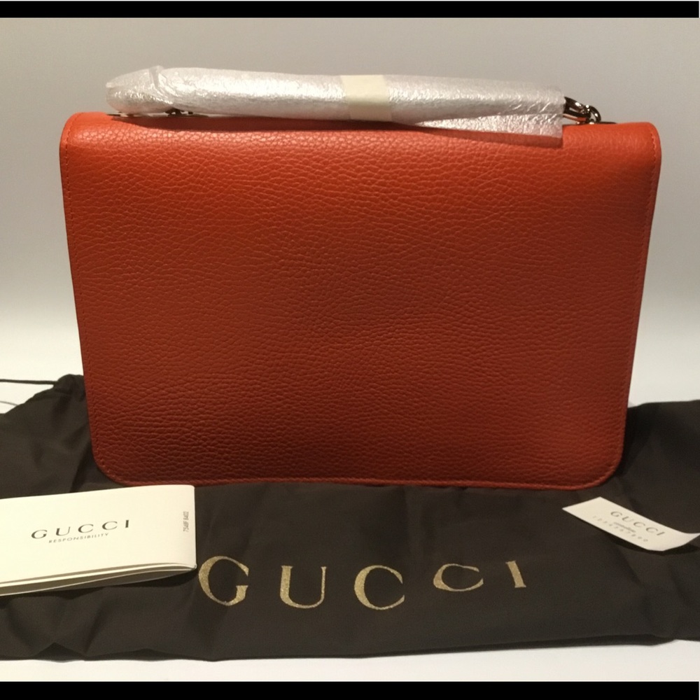 ❤️GUCCI❤️NEW pebbled leather interlocking G orange - Picture 4 of 7